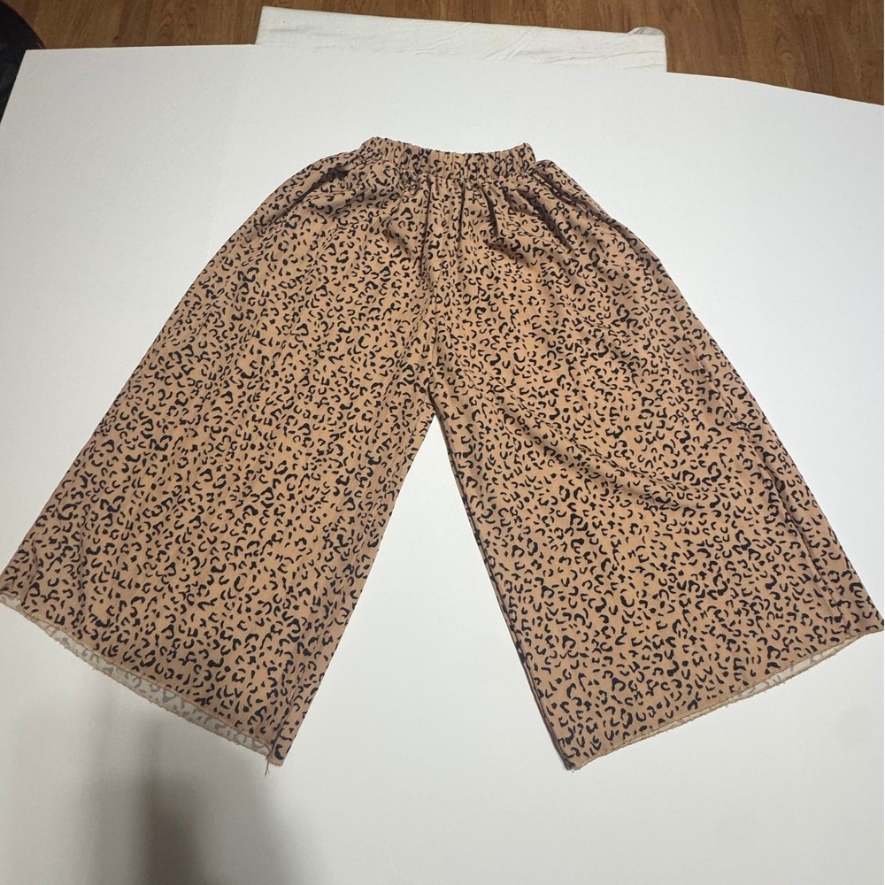 Shein Girls Leopard Print Wide Leg Pants Elastic Waist Tan Black Size 5Y